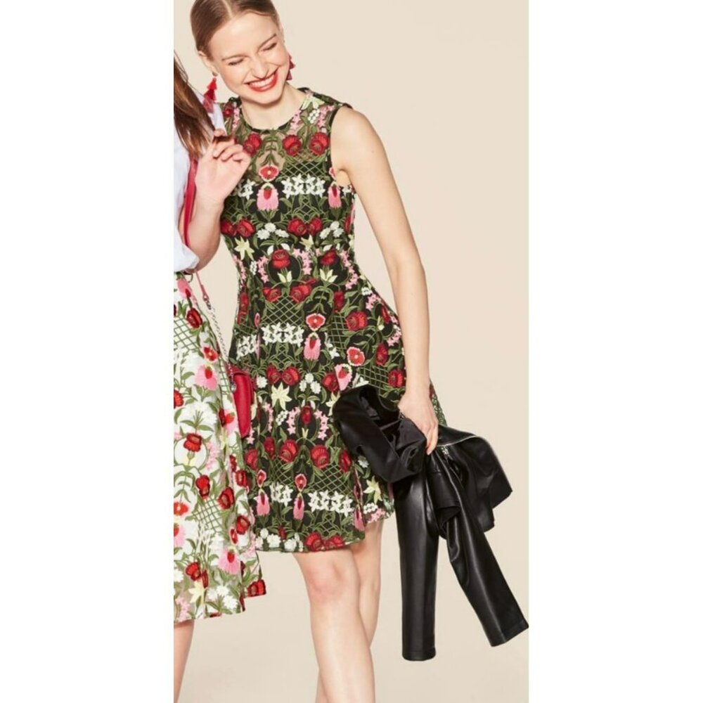 Orsay XS Floral Embroidered Semi Sheer Sleeveless Lined Black Dress Boho